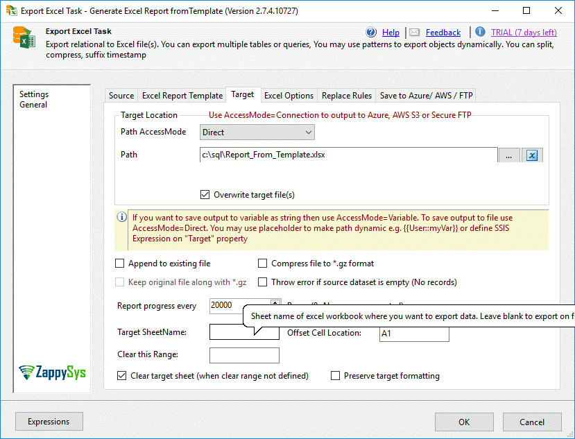 Excel output in SSIS based on a template