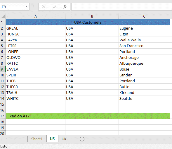 Filter data in Excel in a template