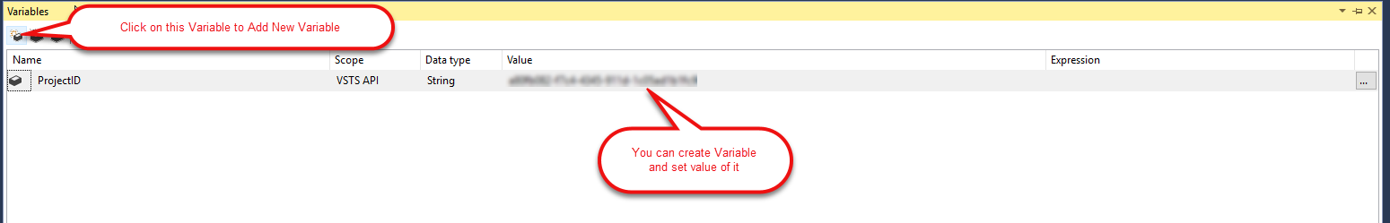 SSIS User Variables: Create a new Variable and set Value