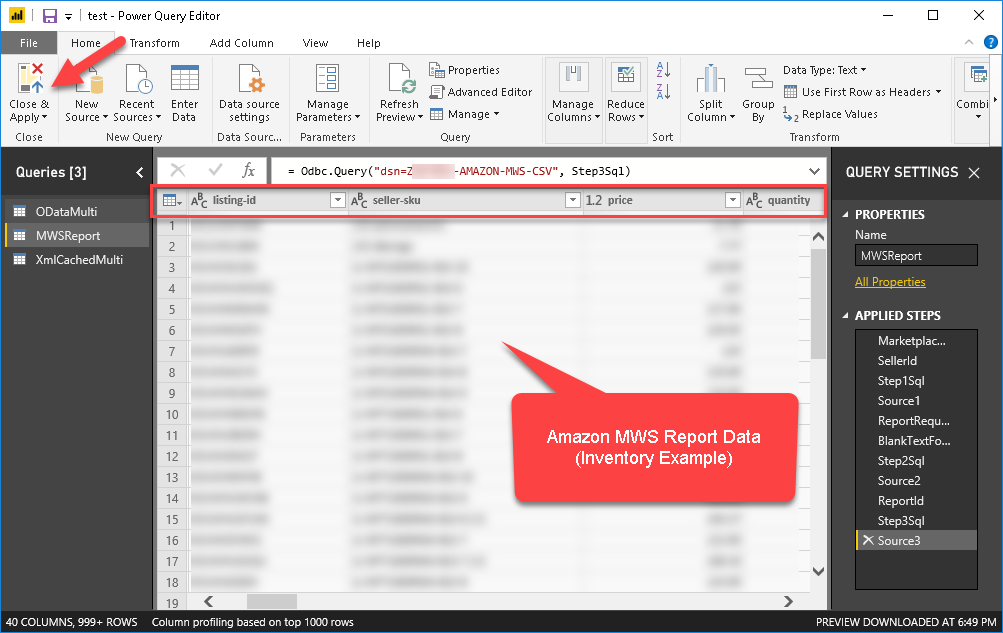 Loading Amazon MWS Reports data in Power BI (List Inventory Example using M Script)