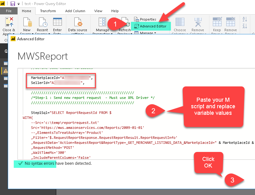 Edit Power BI Query Script - Use custom M Language Script to import data from ODBC or other Relational