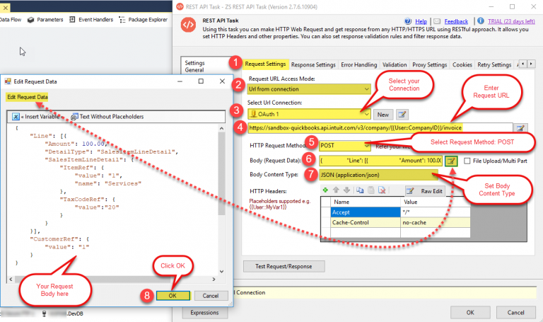 Ssis Rest Api Task Intuit Create Invoice Configurations Zappysys Blog 4241