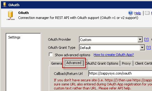 Configure OAuth Connection for Zoom API (Enter Redirect URL / Callback URL)