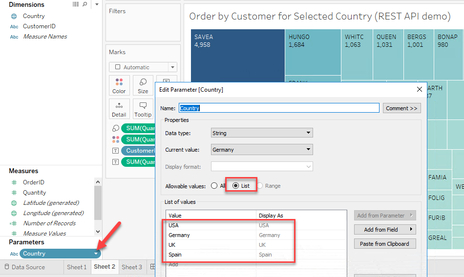 Allow Tableau Parameter selection from multiple values