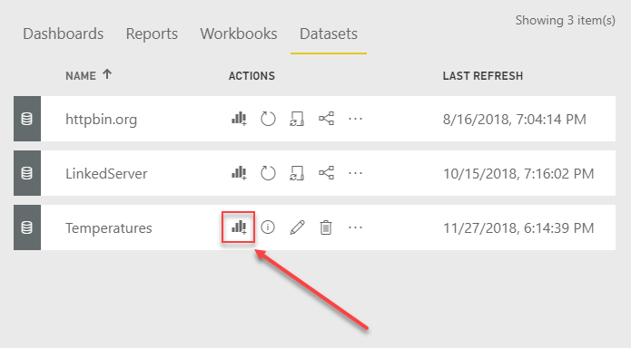 Create new Power BI Report for real time dataset