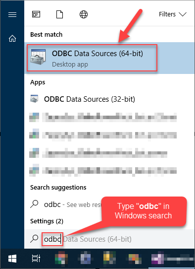 Open ODBC Data Sources (Create DSN)