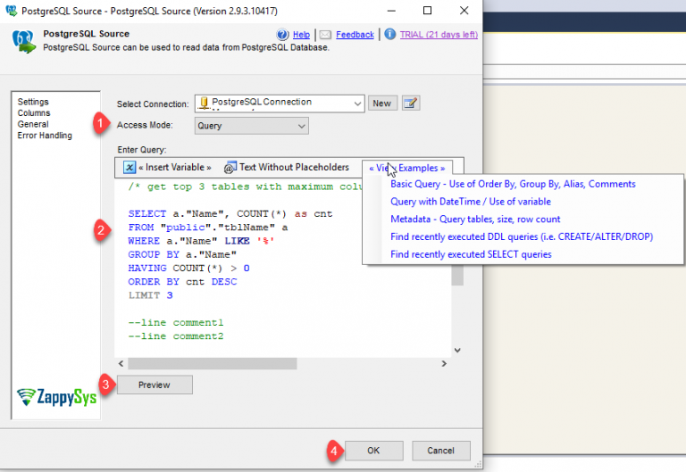 ssis-PostgreSQL-preview-query