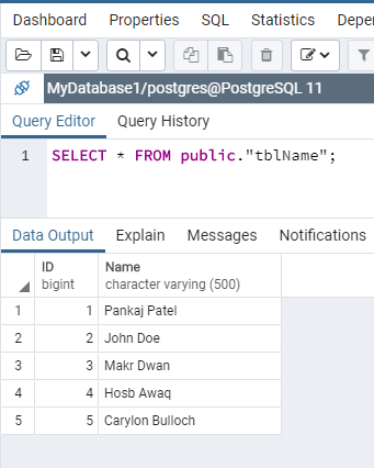 PostgreSQL Select Query Data
