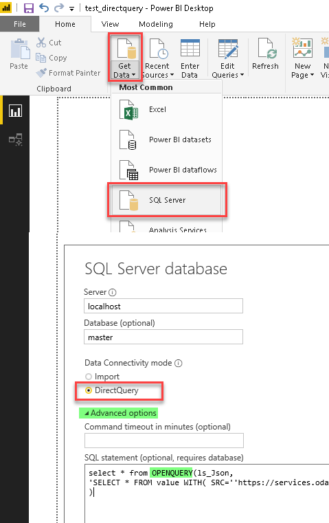 DirectQuery option for Power BI (Read REST API Data Example using SQL Server Linked Server and ZappySys Data Gateway)