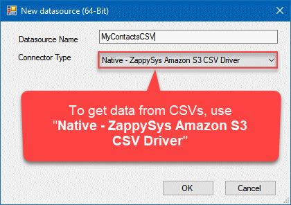 Choosing "ZappySys Amazon S3 CSV Driver" to load CSVs to SQL Server