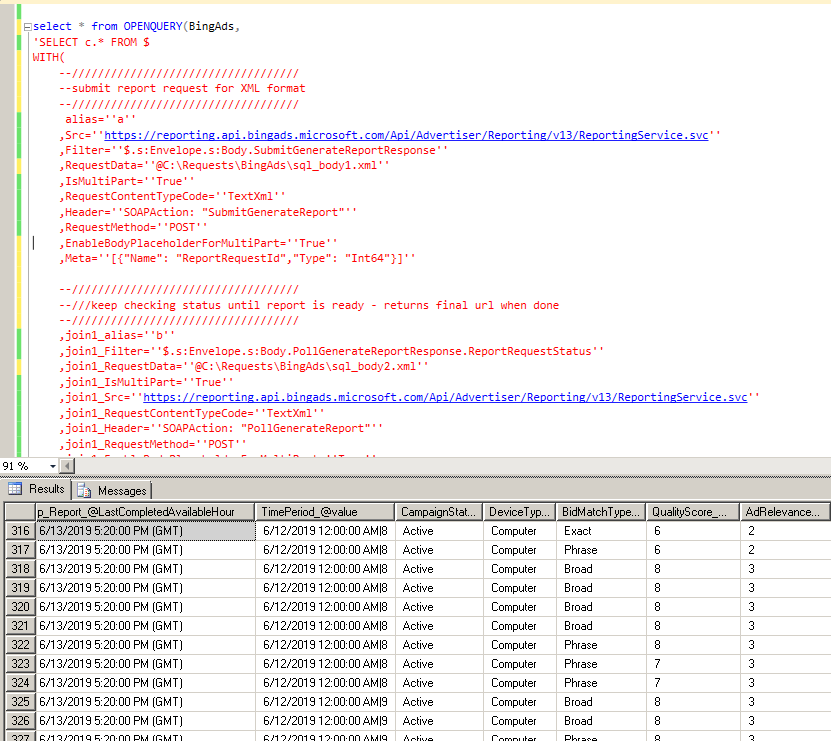 Import Bing Ads data into SQL Server (Using SSMS T-SQL Code)
