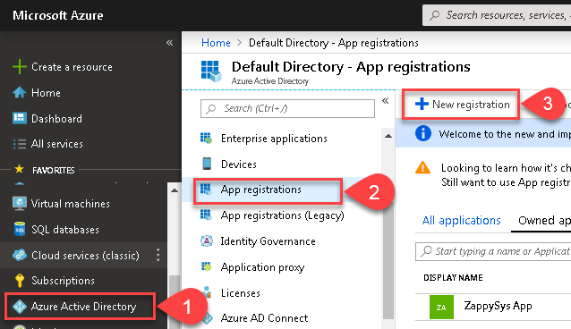 Register new OAuth App in Azure Portal (Active Directory Tab)