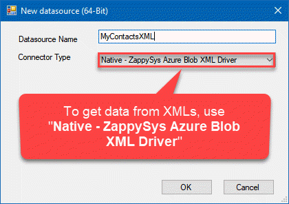 Choosing "ZappySys Azure Blob XML Driver" to load XMLs to SQL Server