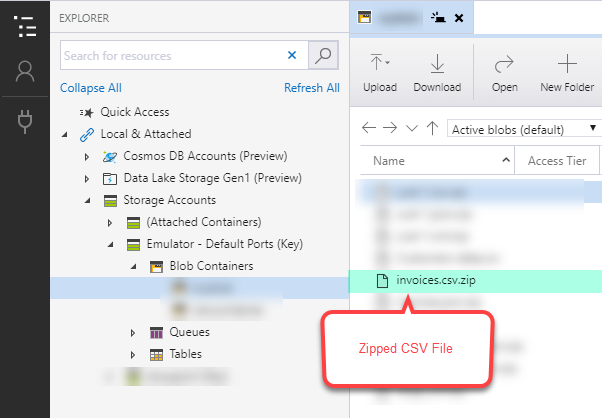 Azure Blob Container - CSV File Located