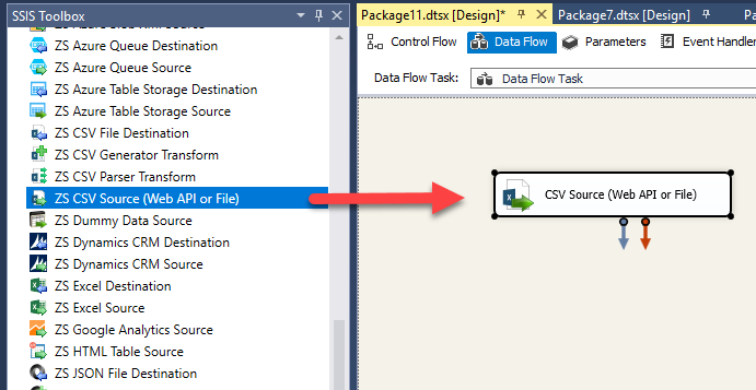 Drag and Drop : CSV Source from SSIS Toolbox