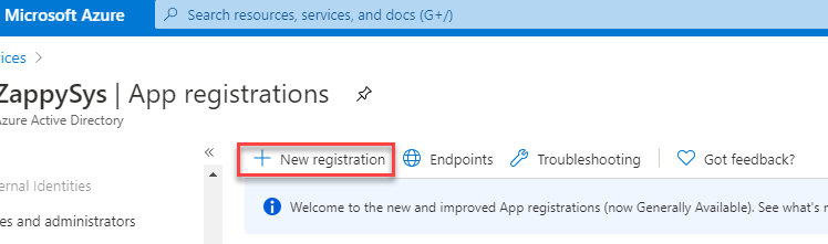 New App Registration in Azure portal