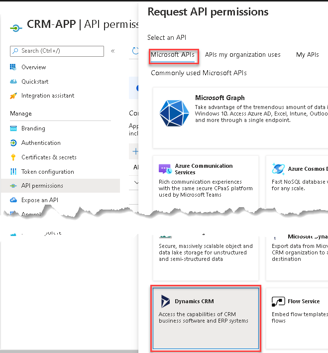 Add API Permission for Dynamics CRM API access (Azure AD App)