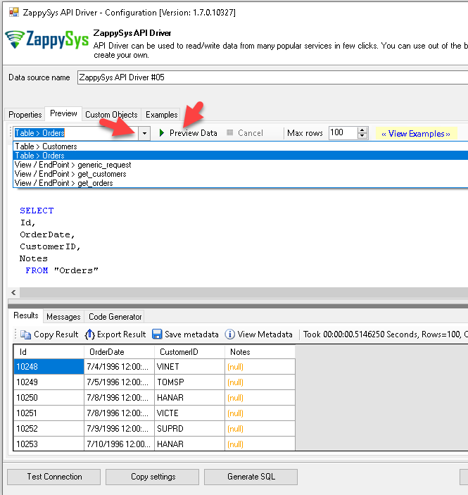 Preview Data from Custom API Driver - Using ZappySys API Driver
