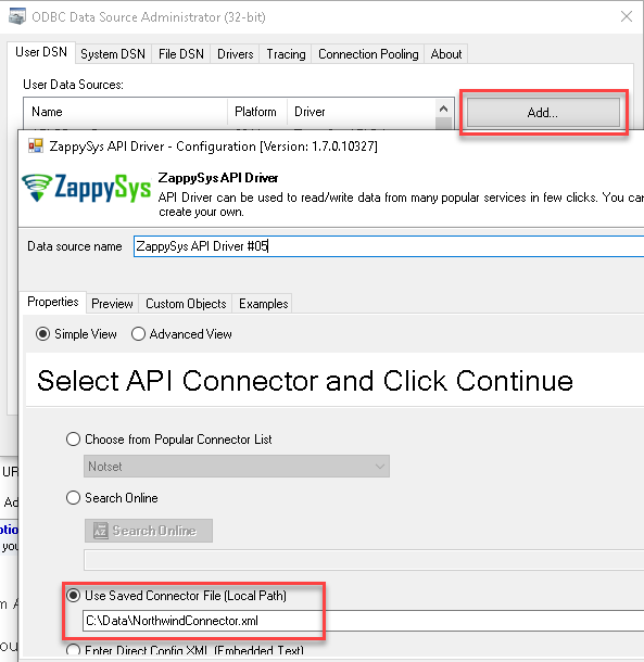 Using Custom API Connector File - New ODBC DSN - ZappySys API Driver