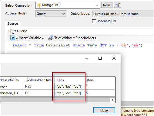MongoDb SQL tricks tags not in