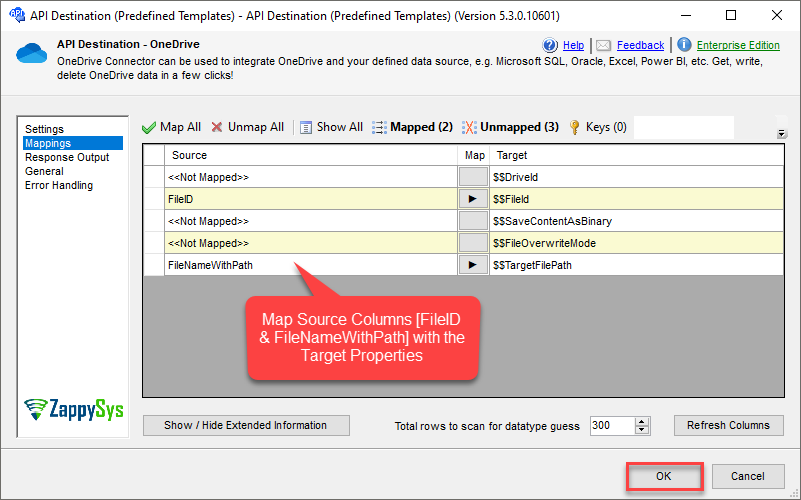 SSIS API Destination Component - Configure Mappings Tab