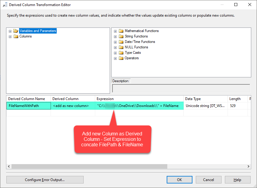 SSIS Derived Column - Add New Column and Set Expression