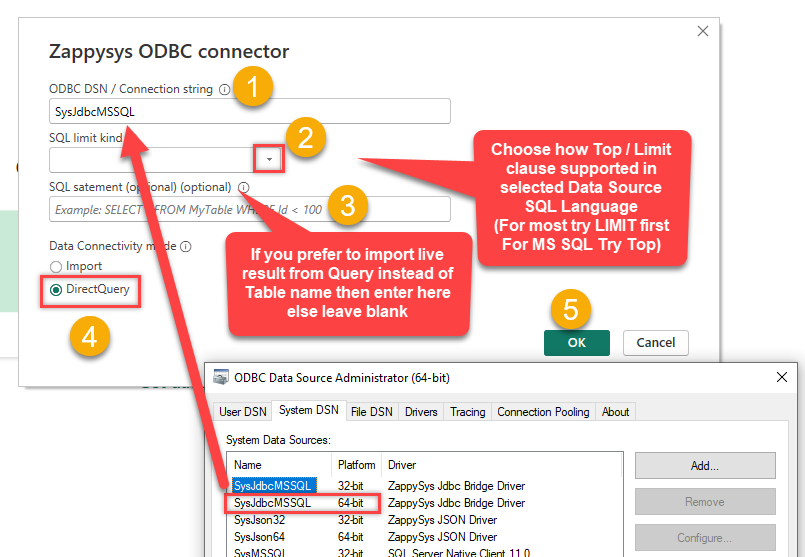 Power BI Get Data showing ZappySys DirectQuery ODBC Connector selected