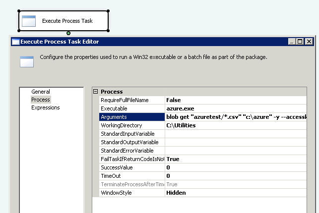 How to fetch Azure Blob to local machine using SSIS Execute Process Task