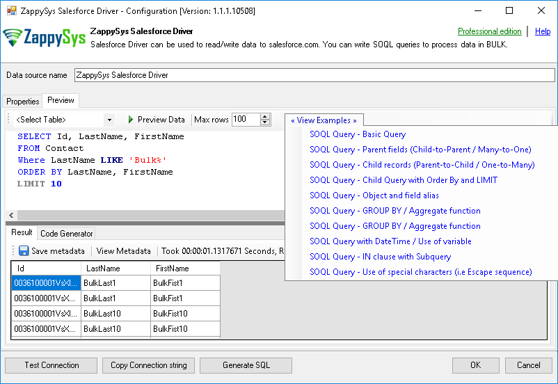 Read from Salesforce CRM Table - SOQL Query Preview