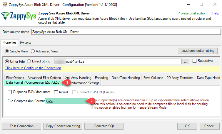 ZappySys ODBC Driver - Configure Azure Blob XML Driver