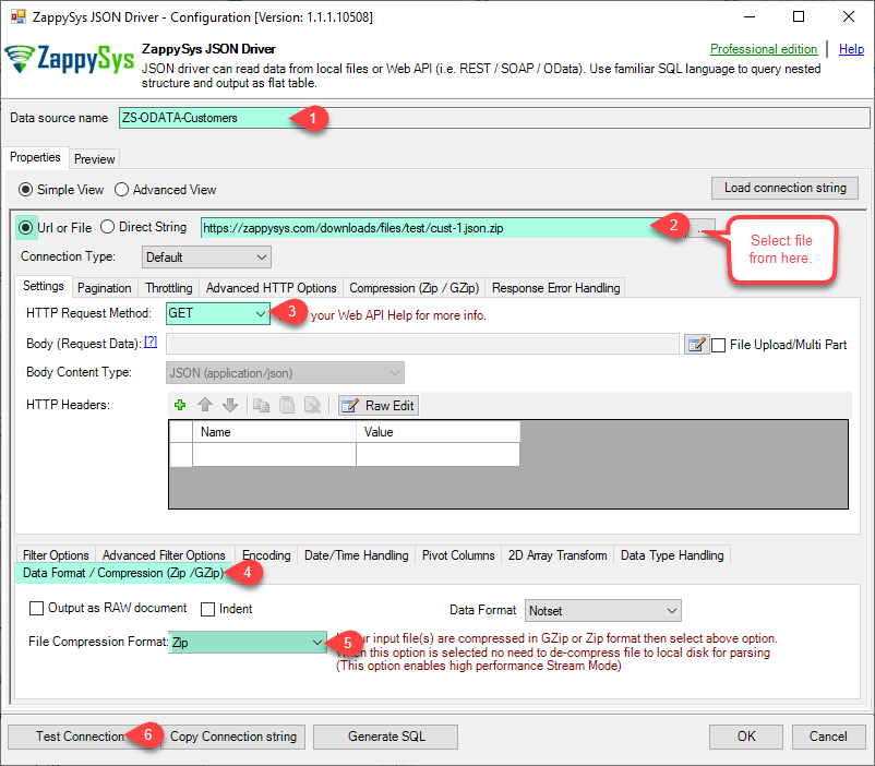 ZappySys ODBC Driver - Configure JSON Driver