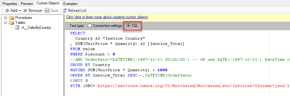 ZappySys ODBC Driver - Custom Objects