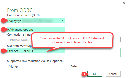ZappySys Azure Blob CSV ODBC Driver : Load Data Into MS-Excel - Select DSN