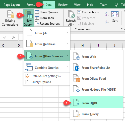 ZappySys Azure Blob XML ODBC Driver : Load Data Into MS-Excel - Select ODBC Source