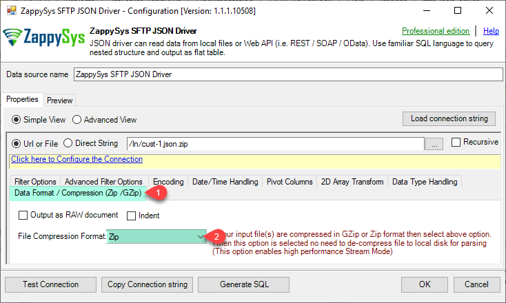 ODBC SFTP Driver - Set Compression Format