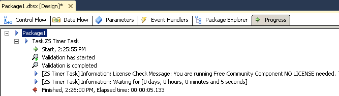 Execute the package and you will see once Timer Task starts executing it will wait for specified time you enter on the setting UI
