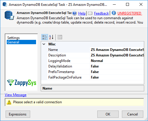 Amazon DynamoDB ExecuteSQL Task - Setting UI