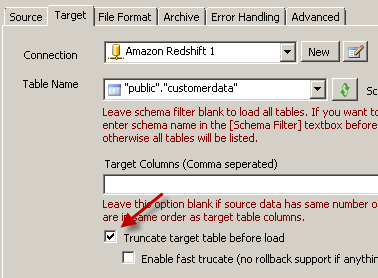 Configure Target - Select Redshift table where you want to load data