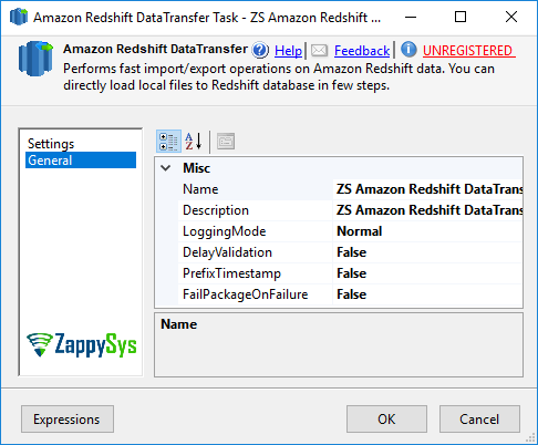 SSIS Amazon Redshift Data Transfer Task - Setting UI