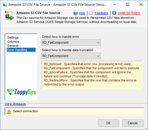 SSIS AmazonS3 CSV File Source - Setting UI