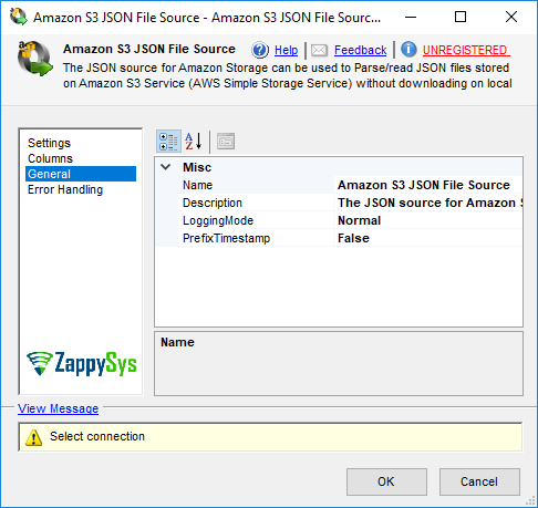 SSIS Amazon S3 JSON File Source - Setting UI