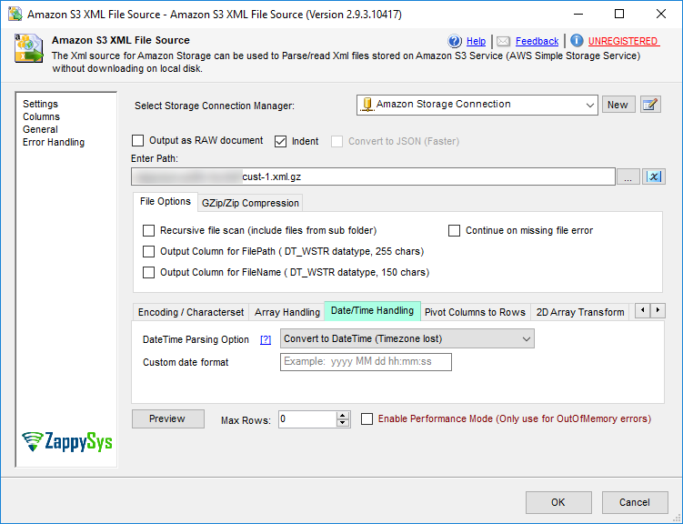 SSIS Amazon S3 XML File Source - DateTime Parsing Options