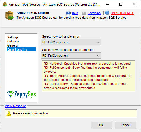 SSIS Amazon SQS Queue Source - Setting UI