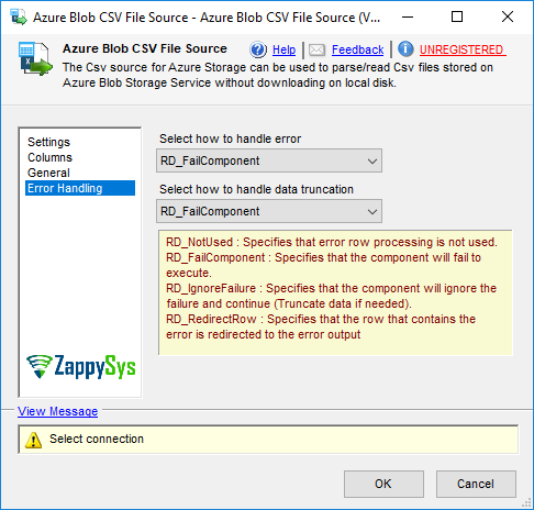 SSIS Azure Blob CSV File Source - Setting UI