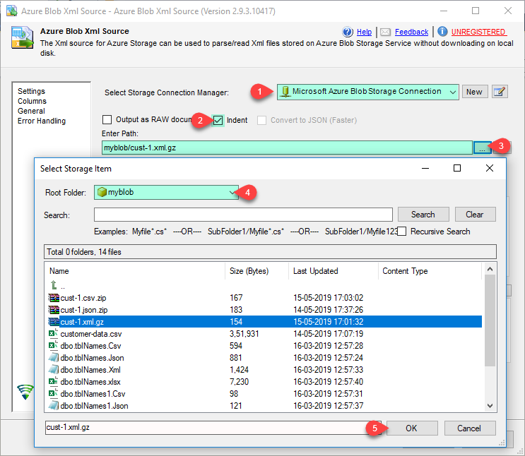 SSIS Azure Blob XML File Source - Select XML File(s) using Blob Browser UI