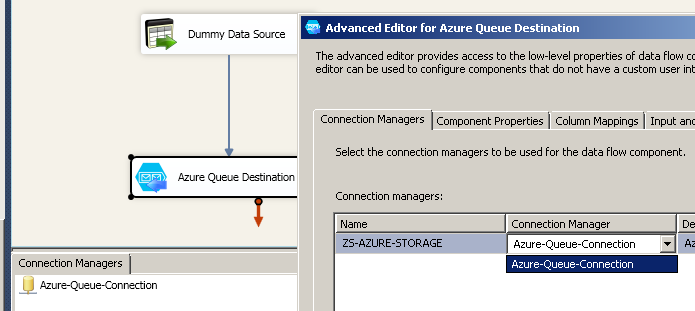 Configure SSIS Azure Queue Destination Adapter - Connection Tab