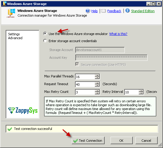 Configure SSIS Azure Table Storage Destination Connection