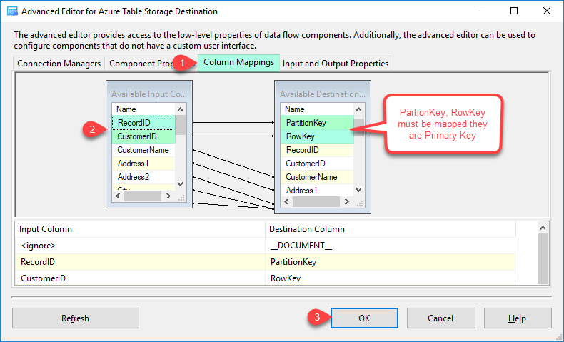 Configuring Destination Tables