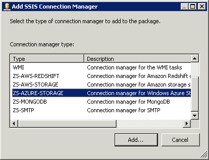Create SSIS Azure Storage Connection - Choose Type