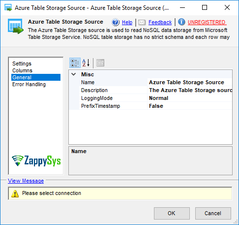 SSIS Azure Table Storage Source - Setting UI
